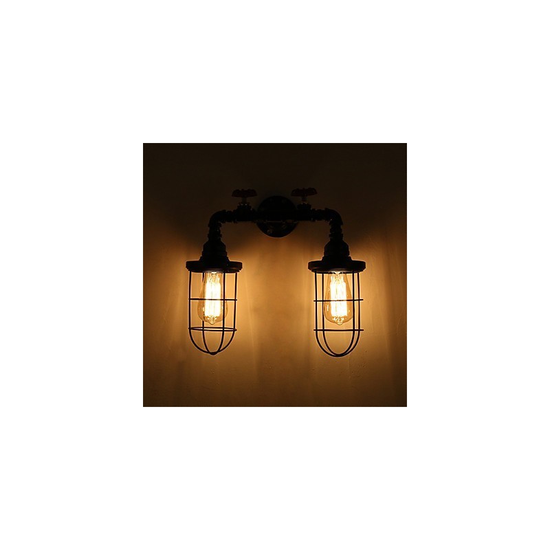 Applique da parete vintage industriale nera con 2 luci, finitura verniciata