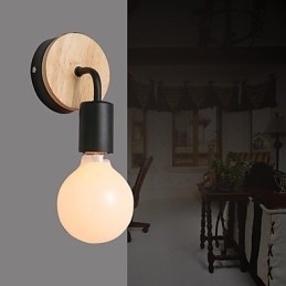 Applique da parete moderna contemporanea mini con paralume in legno/bambù E26/E27