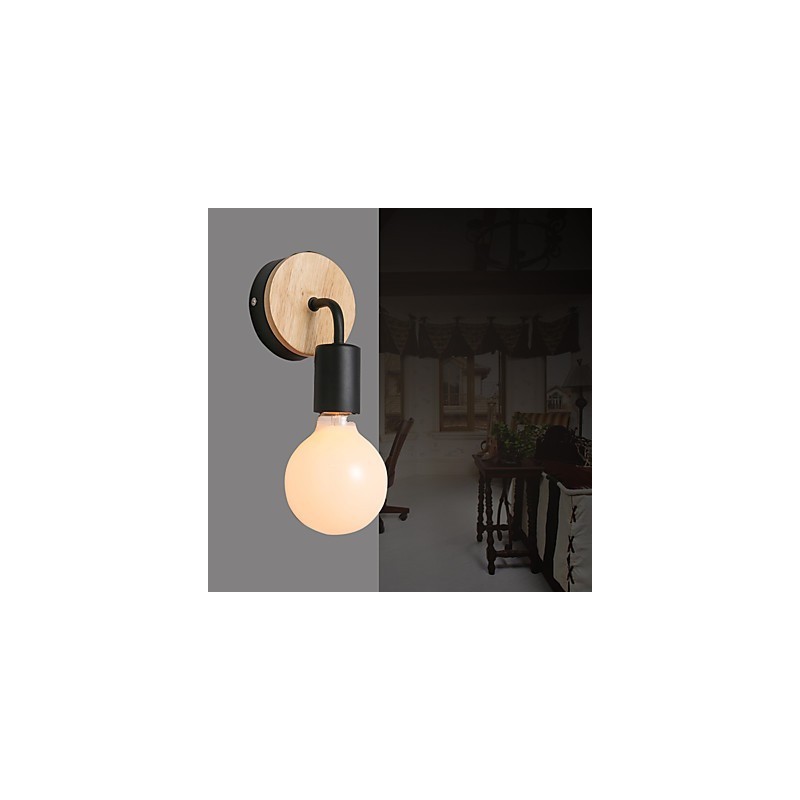 Applique da parete moderna contemporanea mini con paralume in legno/bambù E26/E27