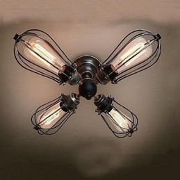 Plafoniera a filo mini vintage dipinta in metallo nera 5 luci E26/E27