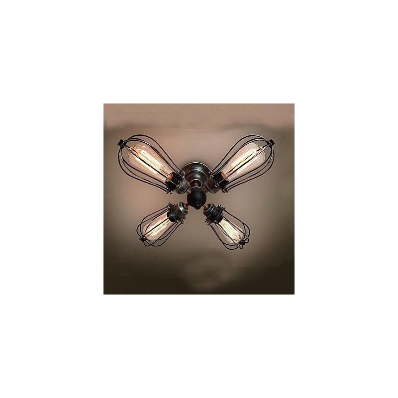 Plafoniera a filo mini vintage dipinta in metallo nera 5 luci E26/E27