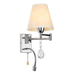 Applique da parete da lettura per camera da letto in tessuto con braccio oscillante cromo