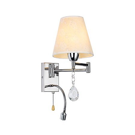 Applique da parete da lettura per camera da letto in tessuto con braccio oscillante cromo