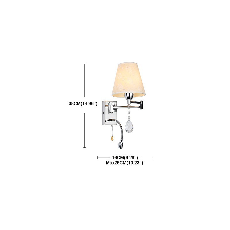 Applique da parete da lettura per camera da letto in tessuto con braccio oscillante cromo