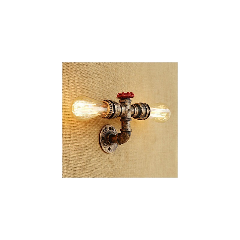 Applique da parete mini retrò country con luce ambientale, finitura dipinta, 2 lampadine E26/E27