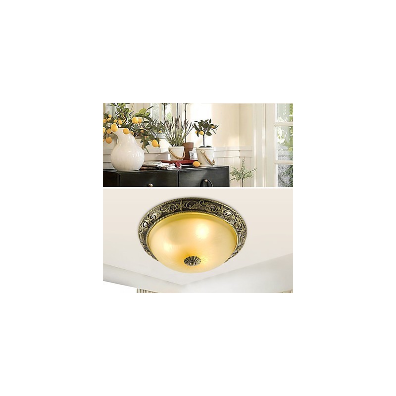 Plafoniera a filo mini tradizionale/classica in resina con vetro bianco 3 luci E26/E27