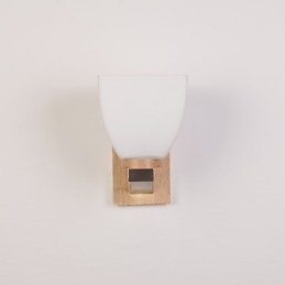 Applique da parete mini con paralume in vetro e legno massello, E26/E27, 13 cm