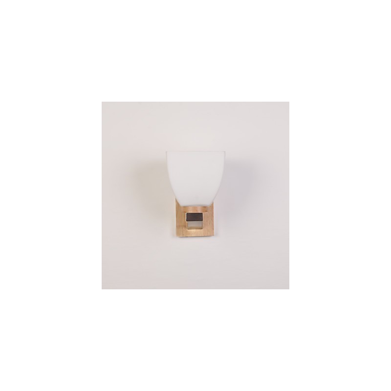 Applique da parete mini con paralume in vetro e legno massello, E26/E27, 13 cm
