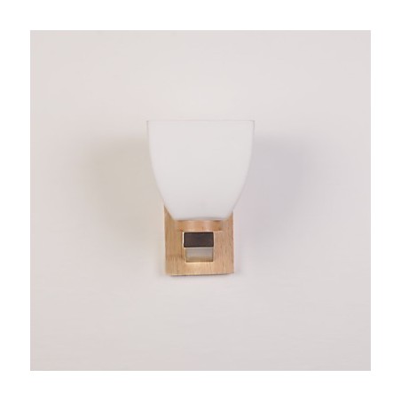 Applique da parete mini con paralume in vetro e legno massello, E26/E27, 13 cm