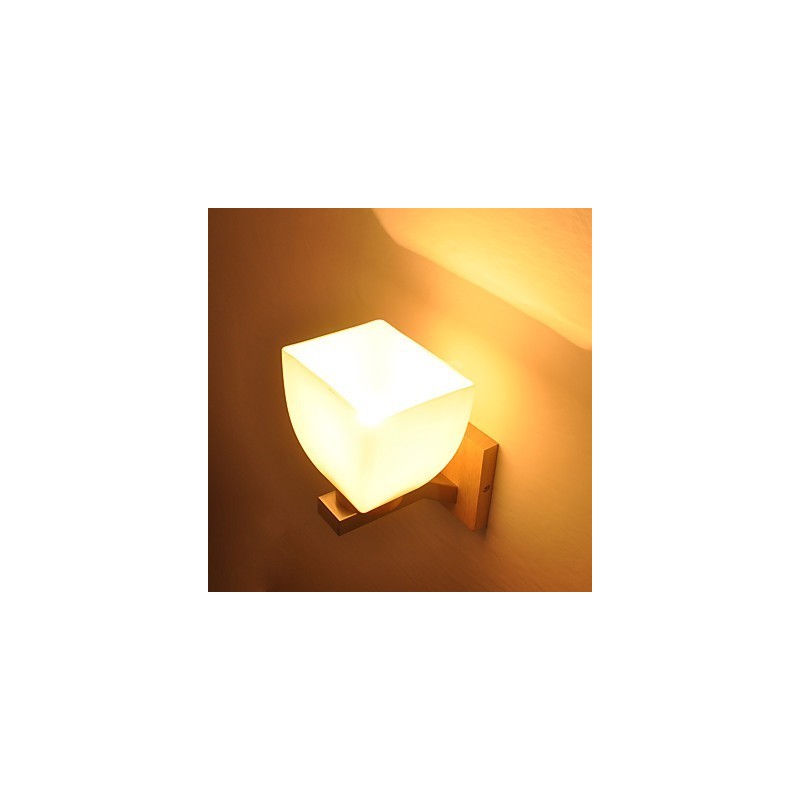 Applique da parete mini con paralume in vetro e legno massello, E26/E27, 13 cm