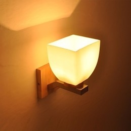 Applique da parete mini con paralume in vetro e legno massello, E26/E27, 13 cm