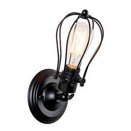 Applique da parete vintage industriale in metallo nero a gabbia