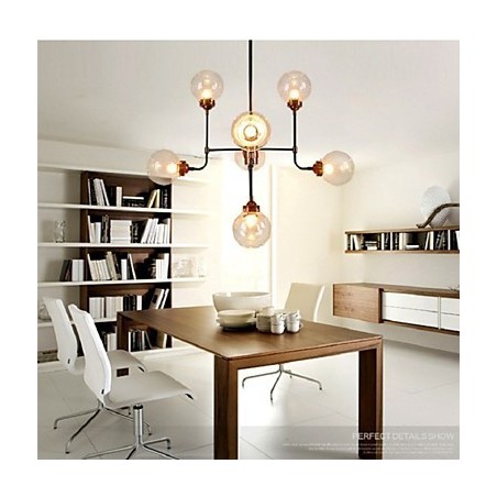 Lampadario a filo classico in ferro battuto con sfere di vetro trasparenti, 8 luci, 90 cm