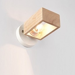 Applique da parete moderna con luce ambientale, metallo e paralume in legno/bambù, 20,5 x 12 cm