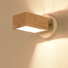 Applique da parete moderna con luce ambientale, metallo e paralume in legno/bambù, 20,5 x 12 cm