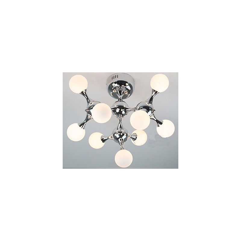 Plafoniera a filo con sfera in vetro artistico, 9 luci, argento e nero