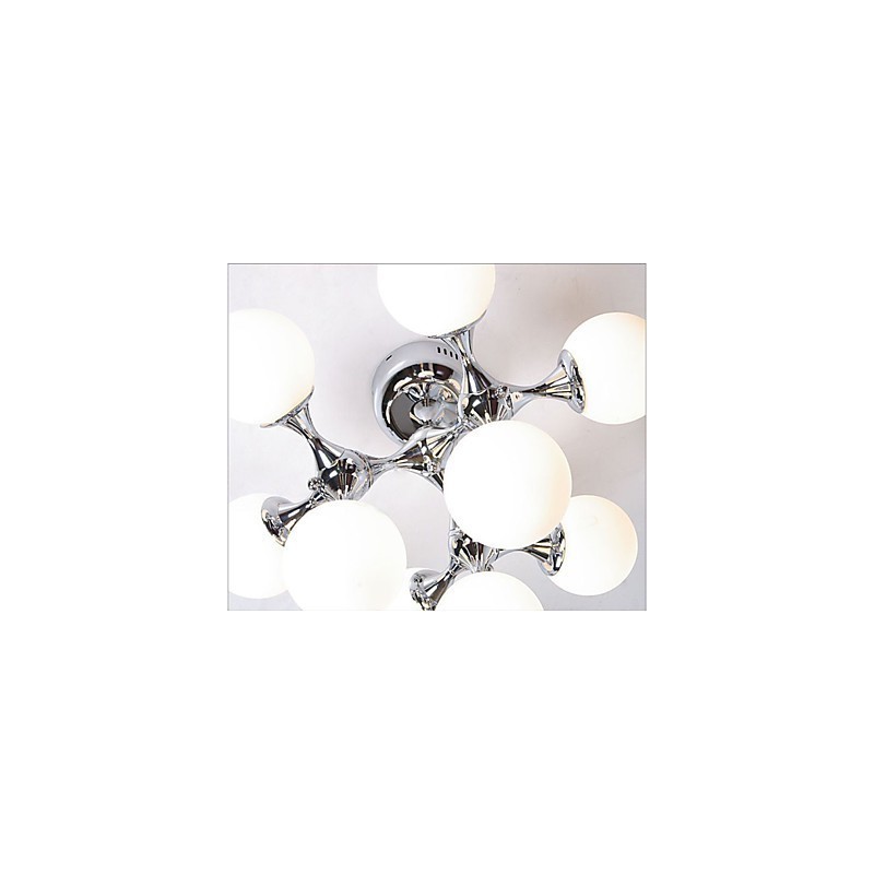 Plafoniera a filo con sfera in vetro artistico, 9 luci, argento e nero