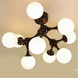 Plafoniera a filo con sfera in vetro artistico, 9 luci, argento e nero