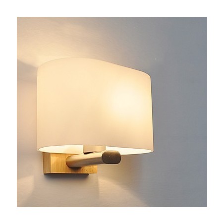 Applique da parete moderna contemporanea in legno/bambù e vetro, luce ambientale E27 40 W