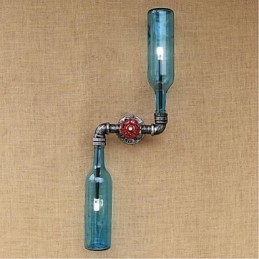 Applique da parete rustica in ottone blu con paralume in tessuto, E27, 2 lampadine