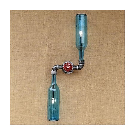Applique da parete rustica in ottone blu con paralume in tessuto, E27, 2 lampadine
