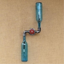 Applique da parete rustica in ottone blu con paralume in tessuto, E27, 2 lampadine