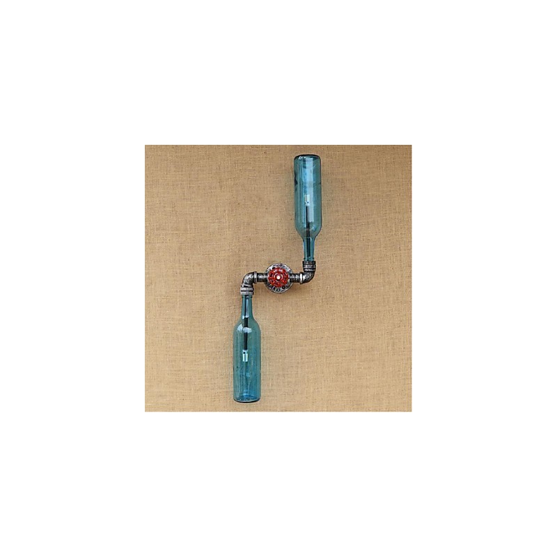 Applique da parete rustica in ottone blu con paralume in tessuto, E27, 2 lampadine