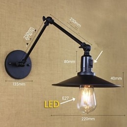 Applique da parete rustica Lodge con braccio oscillante, mini, metallo, lampadina inclusa