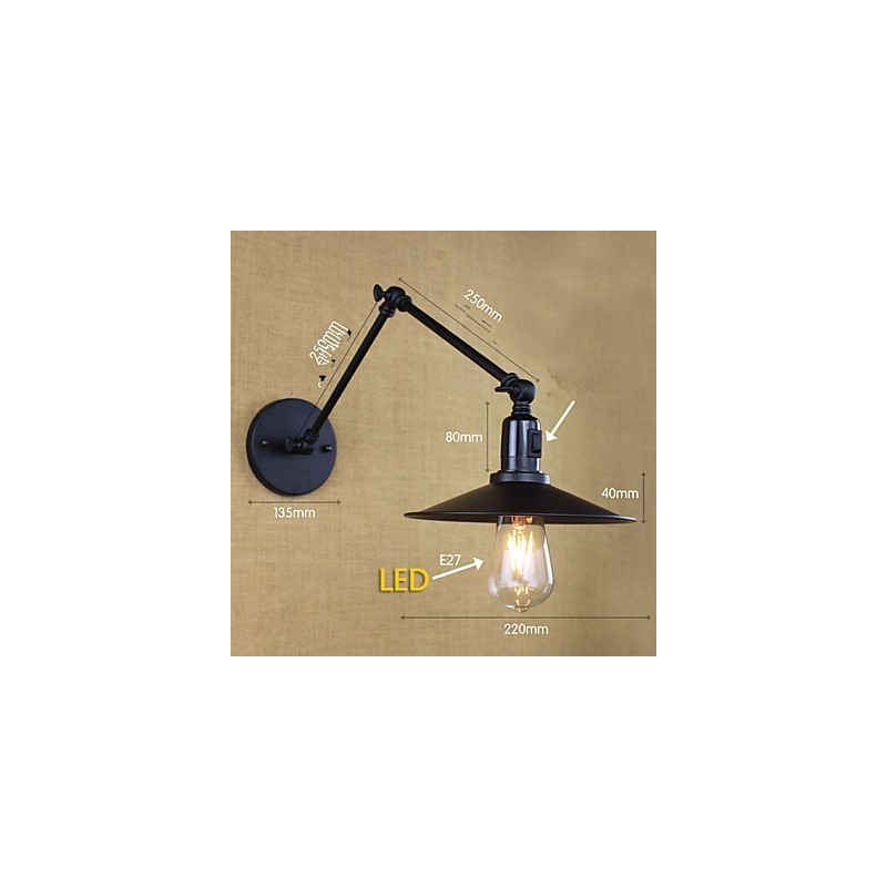Applique da parete rustica Lodge con braccio oscillante, mini, metallo, lampadina inclusa