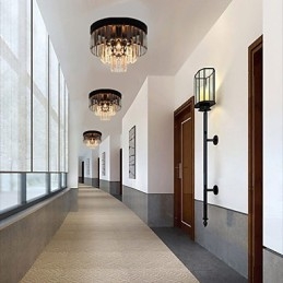 Plafoniera a filo moderna contemporanea in cristallo e metallo, 3 livelli, 5 lampadine E12/E14