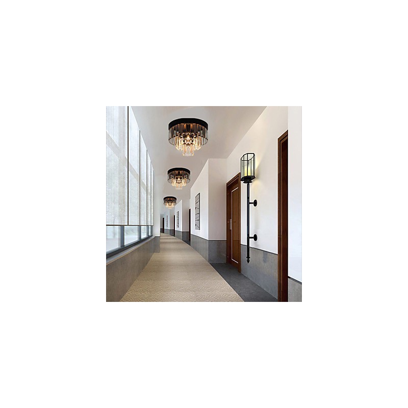 Plafoniera a filo moderna contemporanea in cristallo e metallo, 3 livelli, 5 lampadine E12/E14
