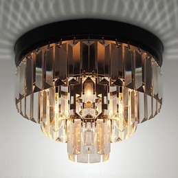 Plafoniera a filo moderna contemporanea in cristallo e metallo, 3 livelli, 5 lampadine E12/E14