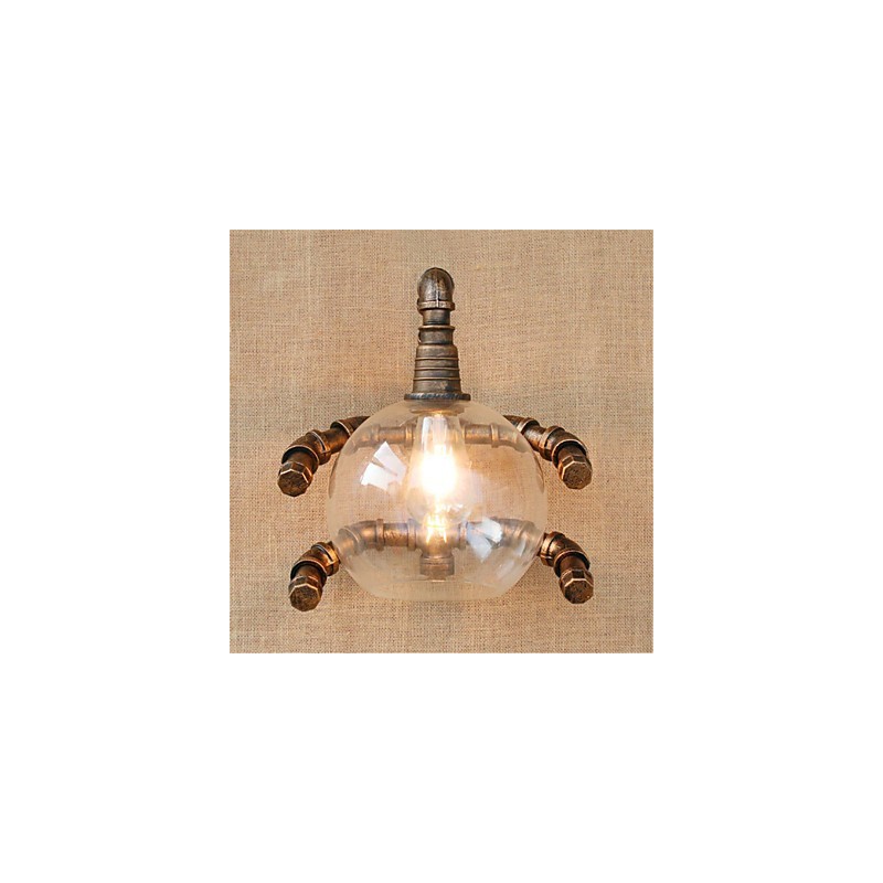Applique da parete rustica in ottone anticato con luce ambientale