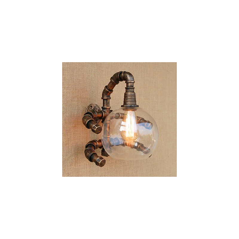 Applique da parete rustica in ottone anticato con luce ambientale