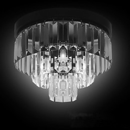 Plafoniera a filo moderna contemporanea in cristallo e metallo, 3 livelli, 5 lampadine E12/E14