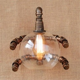 Applique da parete rustica in ottone anticato con luce ambientale