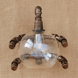 Applique da parete rustica in ottone anticato con luce ambientale