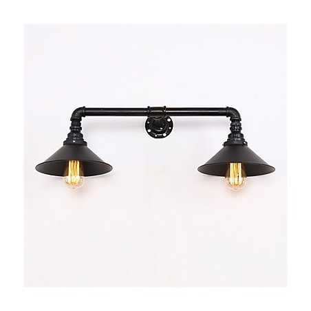 Applique da parete vintage in metallo nero con tubo, 2 luci, E26/E27