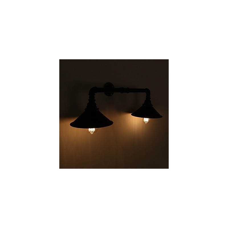 Applique da parete vintage in metallo nero con tubo, 2 luci, E26/E27