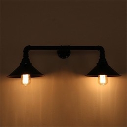 Applique da parete vintage in metallo nero con tubo, 2 luci, E26/E27