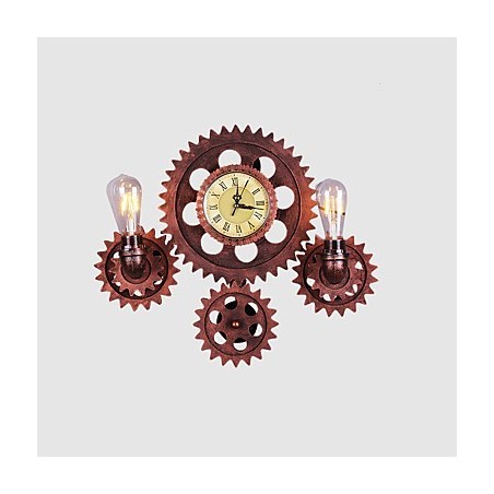 Applique da parete vintage a forma di ingranaggio in legno, luci girevoli creative
