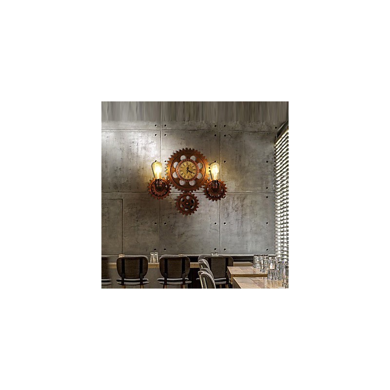 Applique da parete vintage a forma di ingranaggio in legno, luci girevoli creative