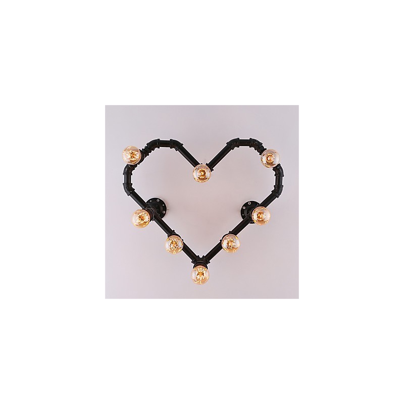 Applique da parete vintage a tubo d’acqua Lovering Heart, metallo, 8 lampadine E26/E27, 60x50 cm