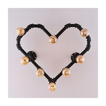 Applique da parete vintage a tubo d’acqua Lovering Heart, metallo, 8 lampadine E26/E27, 60x50 cm