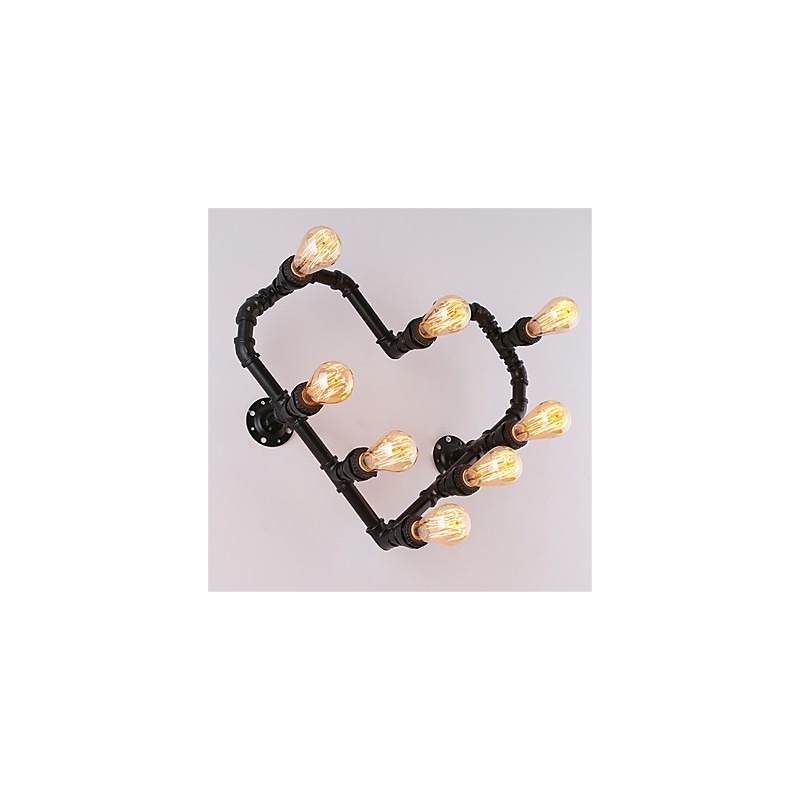 Applique da parete vintage a tubo d’acqua Lovering Heart, metallo, 8 lampadine E26/E27, 60x50 cm