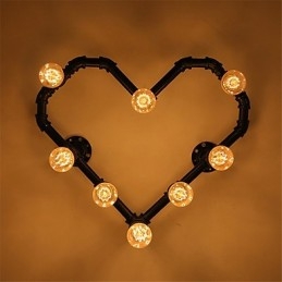 Applique da parete vintage a tubo d’acqua Lovering Heart, metallo, 8 lampadine E26/E27, 60x50 cm