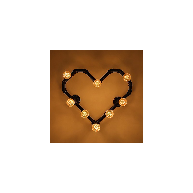 Applique da parete vintage a tubo d’acqua Lovering Heart, metallo, 8 lampadine E26/E27, 60x50 cm