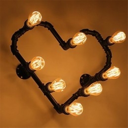 Applique da parete vintage a tubo d’acqua Lovering Heart, metallo, 8 lampadine E26/E27, 60x50 cm