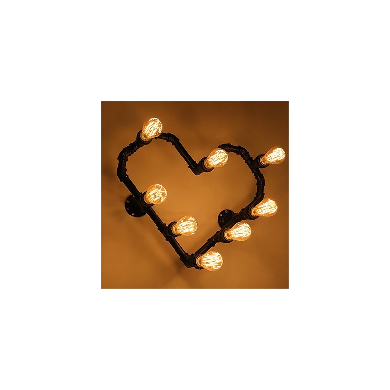 Applique da parete vintage a tubo d’acqua Lovering Heart, metallo, 8 lampadine E26/E27, 60x50 cm