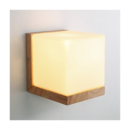 Applique da parete country moderna e contemporanea in legno/bambù e vetro, E26/E27